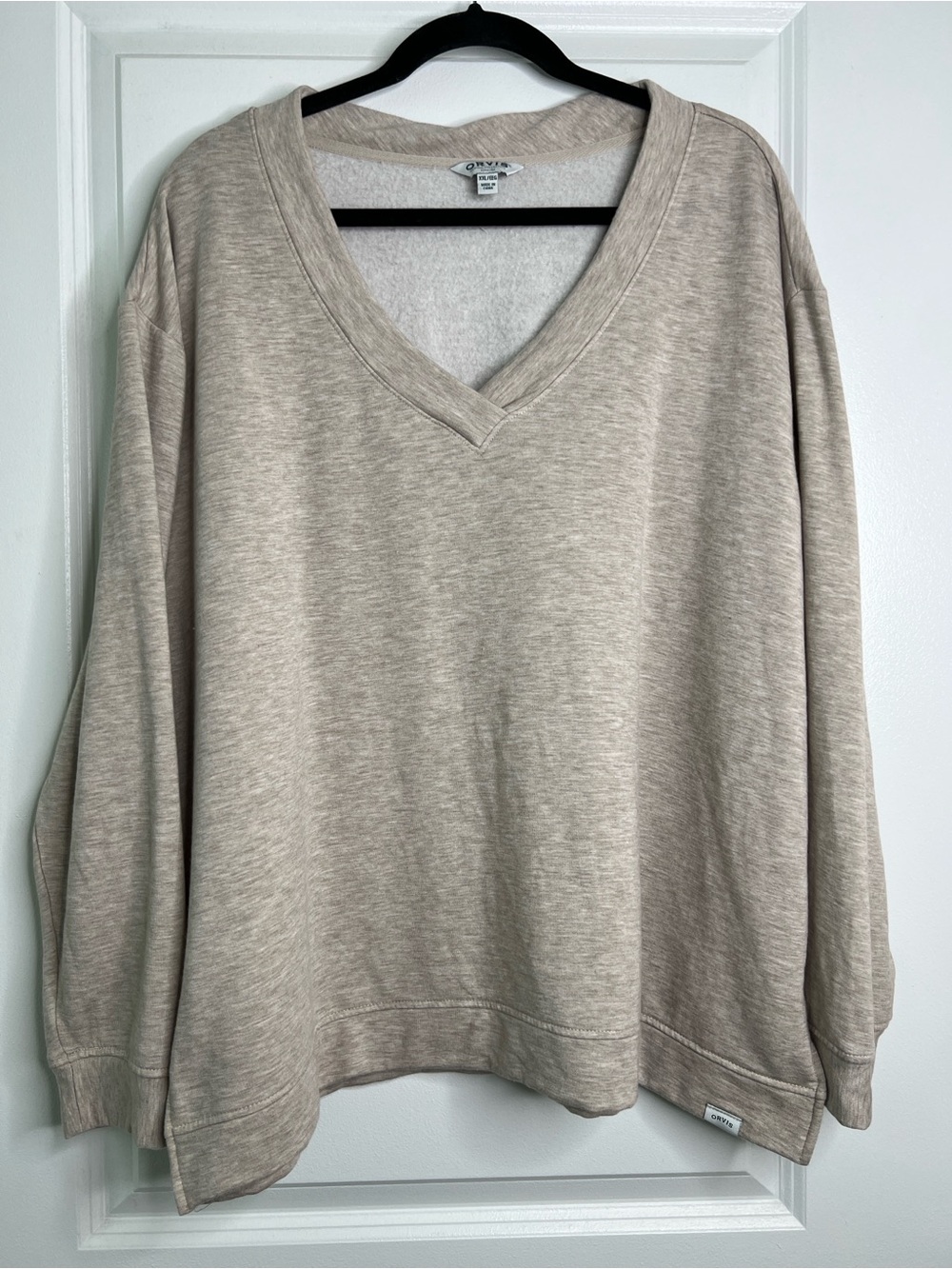 Orvis Women's Modal Blend V-Neck Pullover Sweatshirt Oatmeal Heather Size XXL